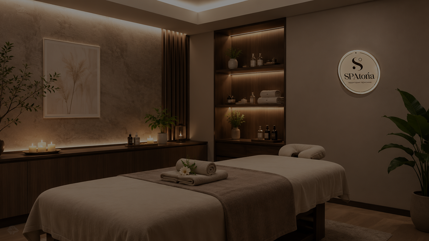 SPA-пространство с массажной кушеткой и тёплым освещением