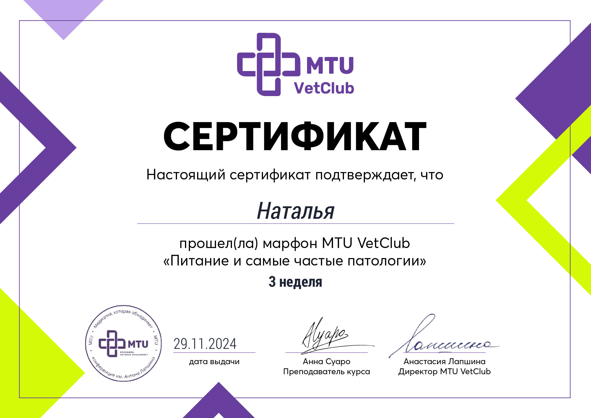 Сертификат об обучении 31
