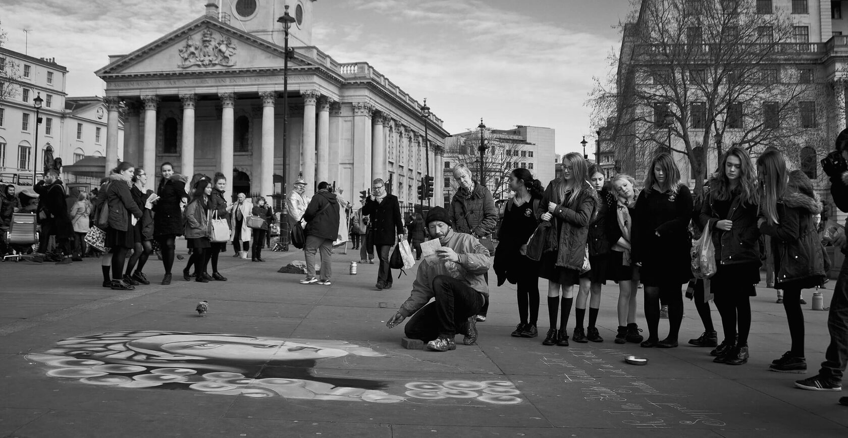 street, photography, black and white, city, people, trafalgar
