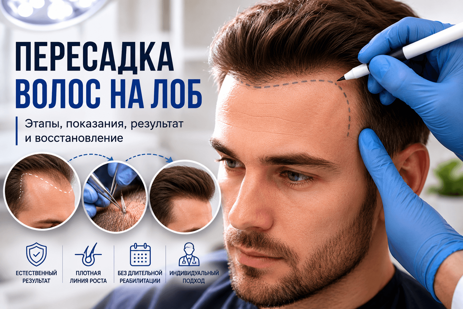 пересадка волос на лоб