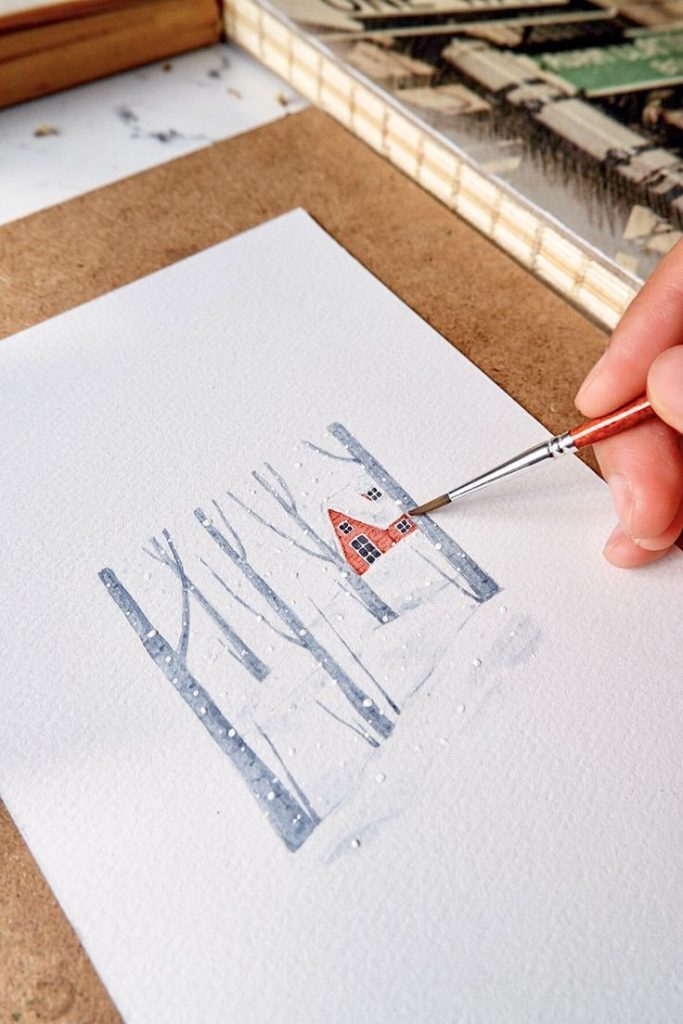 Более 30 идей для рождественских акварельных рисунков, которые вам понравятся (141)