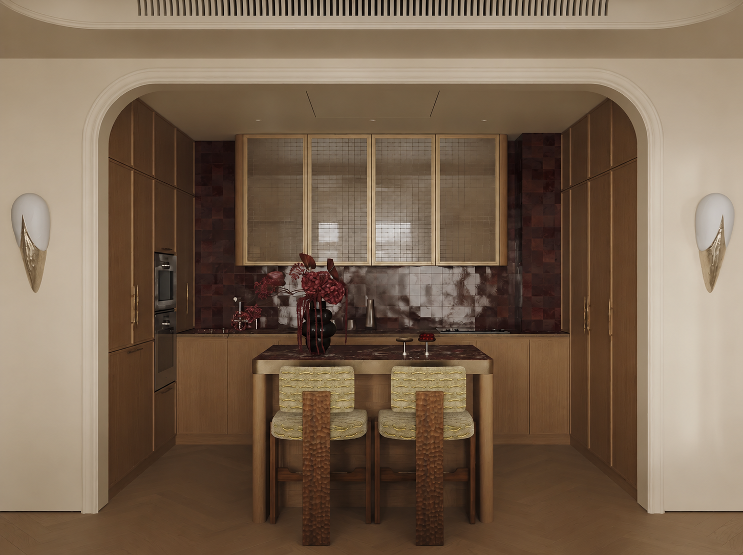 латунные столешница и фасады в проекте Арбат от P.S. Interior
