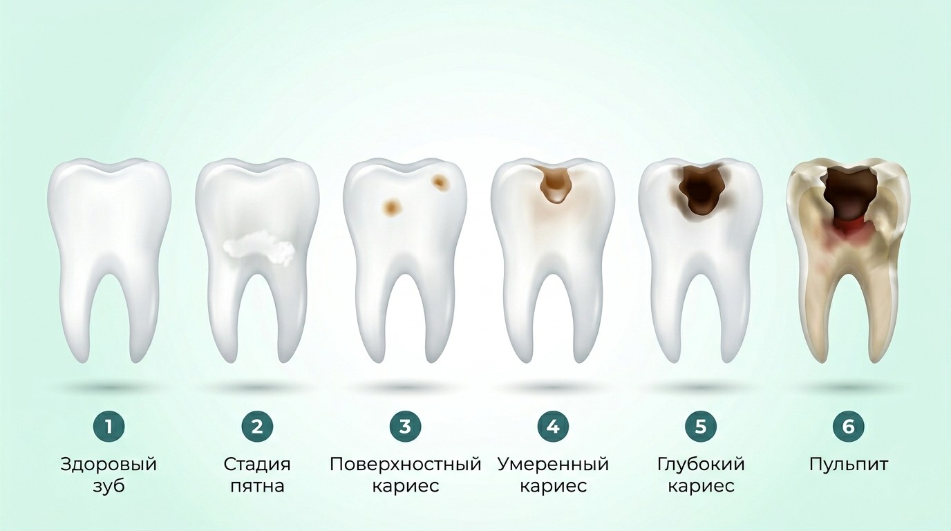 Как выглядит кариес на разных стадиях
