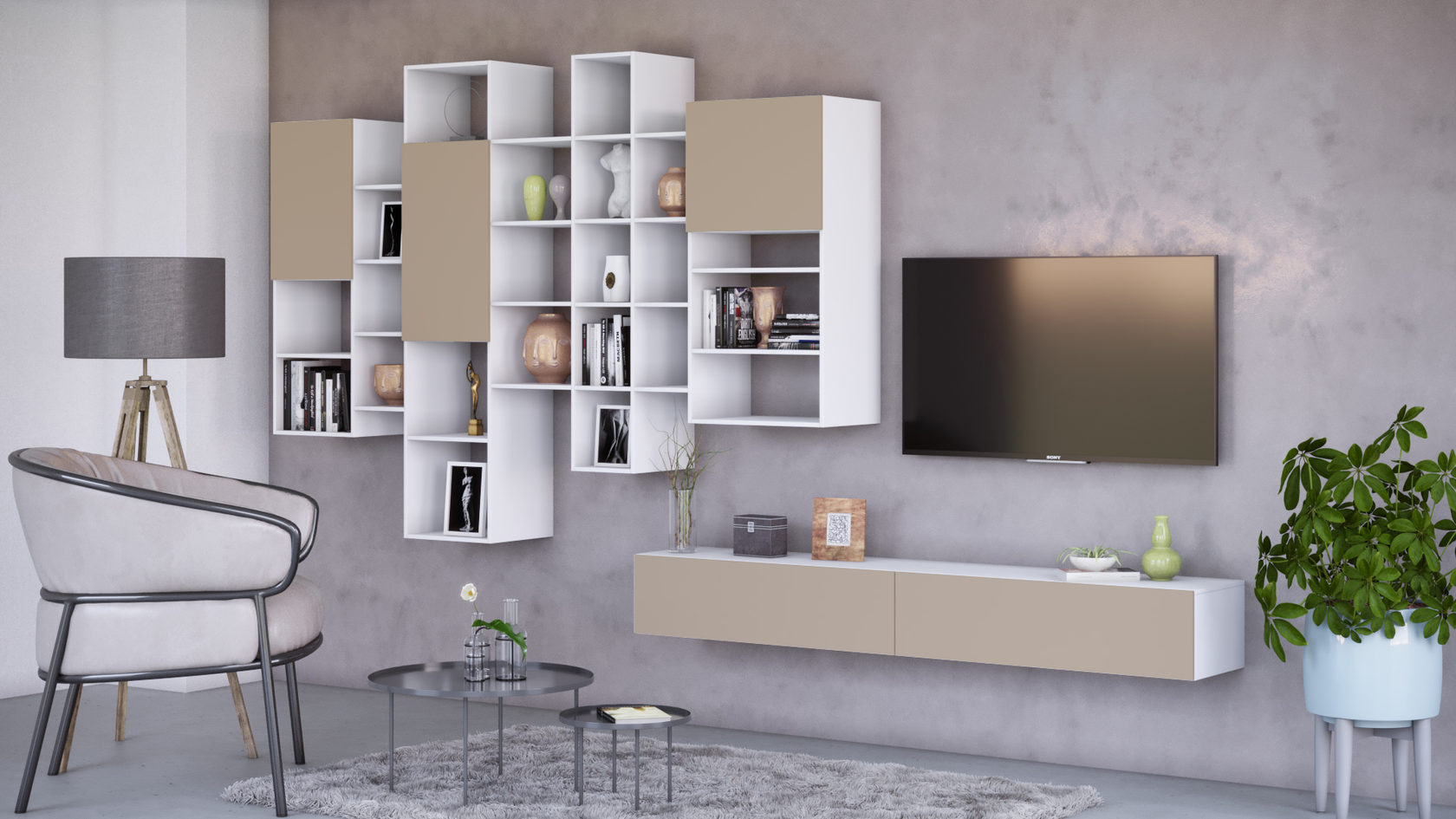 Навесные стенки серии "Тетра" в гостиные и в рабочие кабинеты