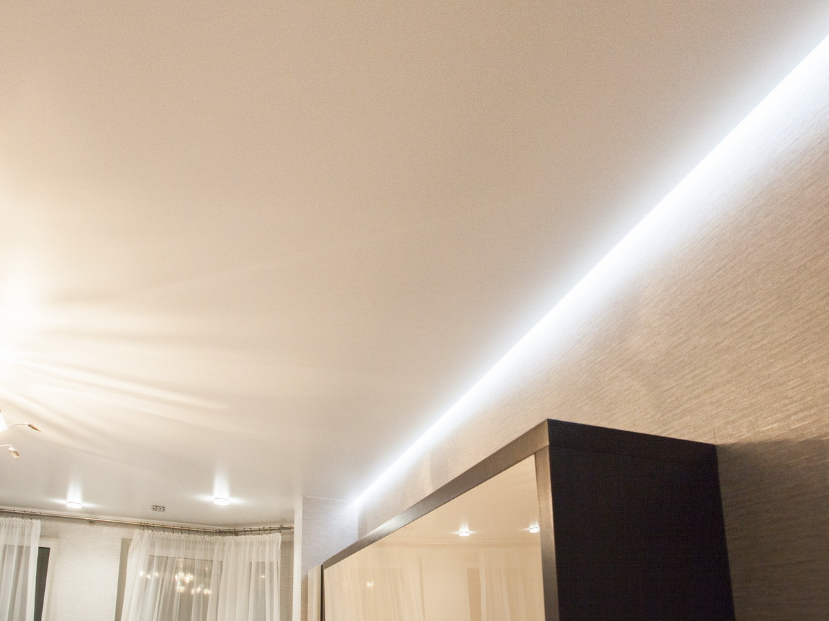 Натяжные потолки с подсветкой в зал матовые фото