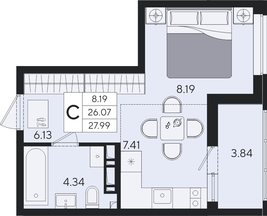 Студия 27,99 м²