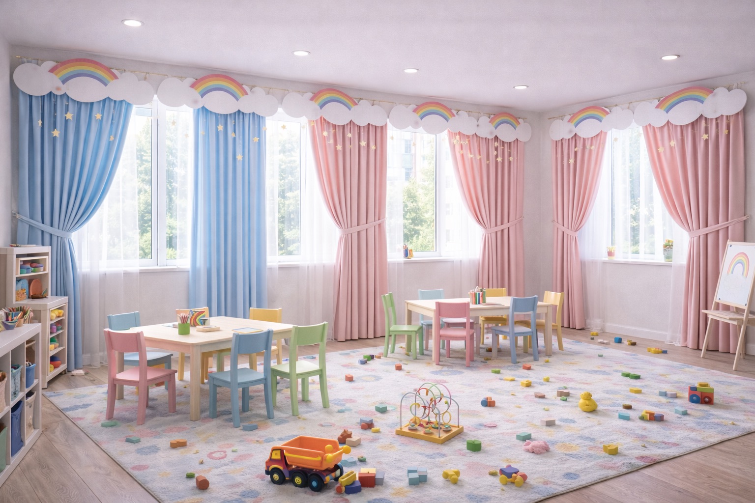 Детская, спокойные шторы и тюль