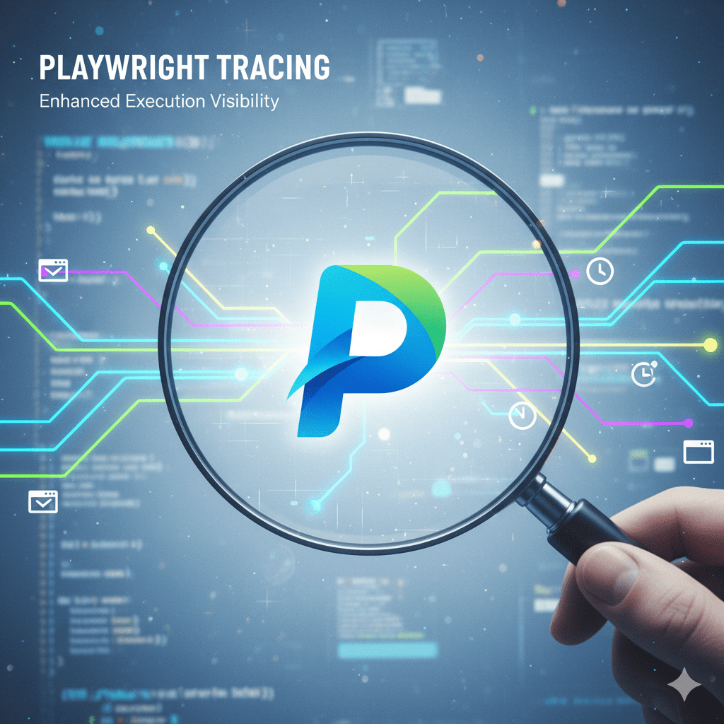 Logo Playwright под увеличительным стеклом