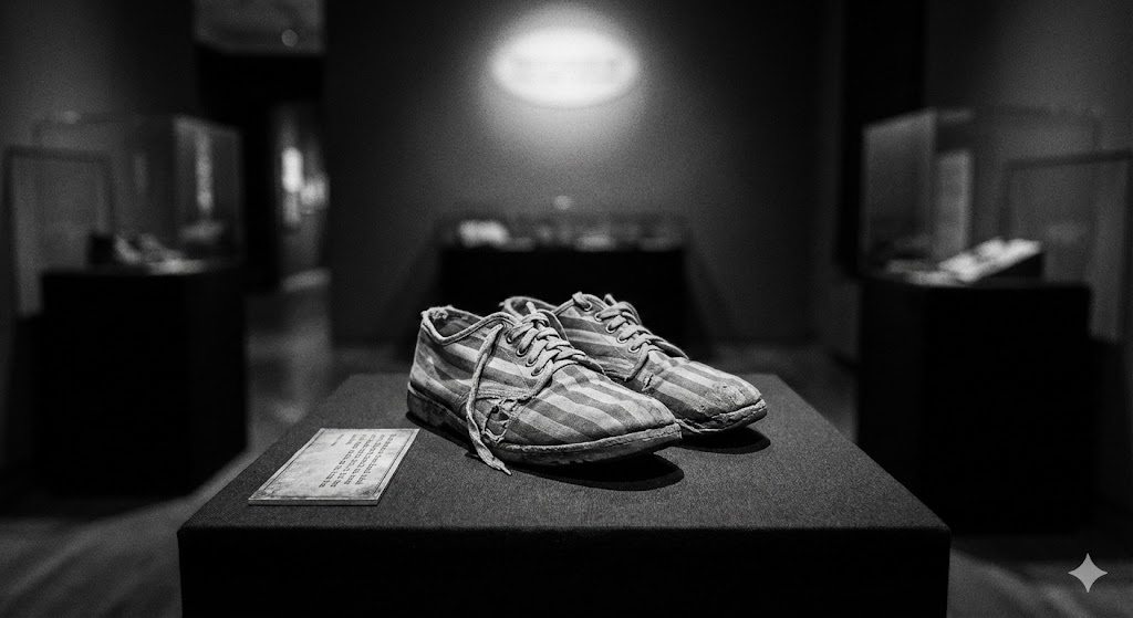 Роба и обувь узников концлагеря в музее памяти