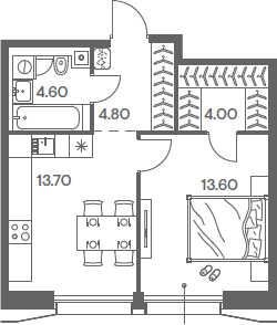 1-комн 40,7 м²