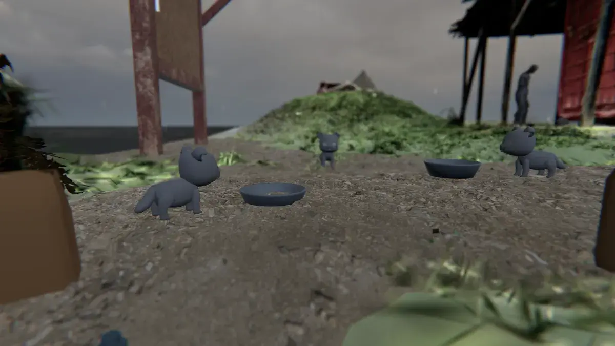 The puppies waiting beside their bowls on the island