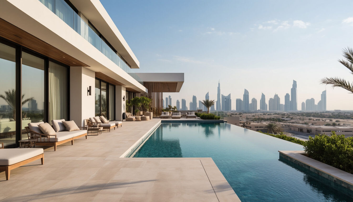 villa entrance with natural stone driveway