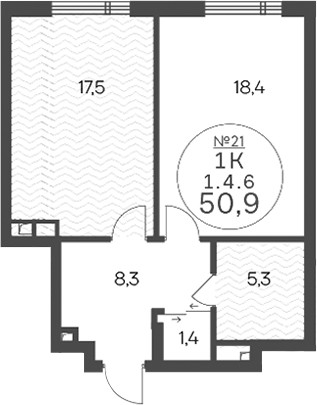 1-комн 50,9 м²