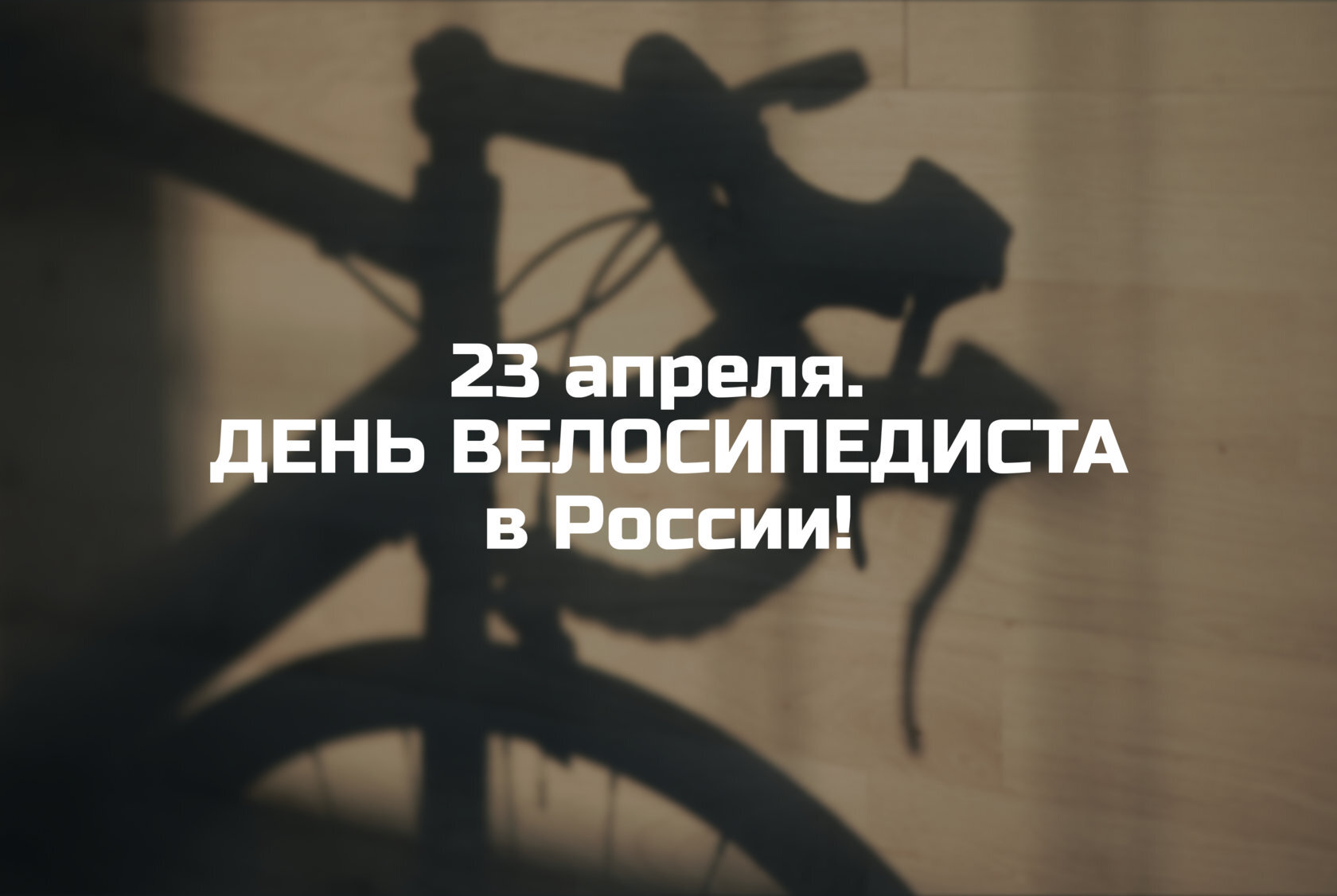 Тень шоссейного велосипеда на деревянной стене с надписью ко Дню велосипедиста в России