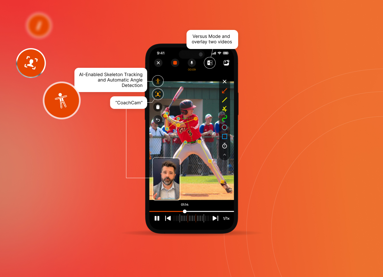 coachnow skeleton tracking and angle detection on a young athlete throwing a baseball