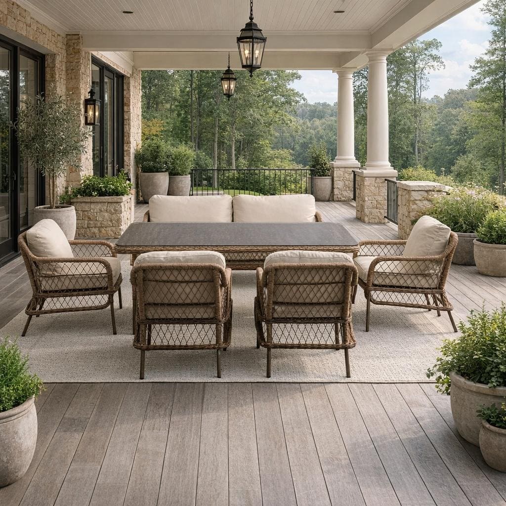 Обеденная группа из ротанга Malacca на террасе