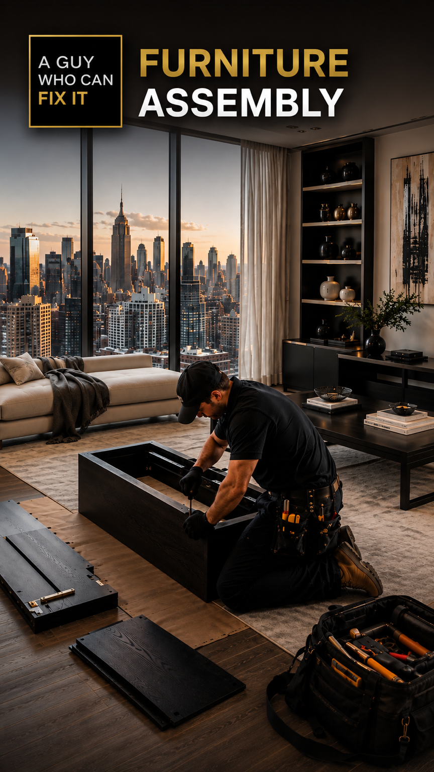 Furniture assembly illustration in a Manhattan apartment
