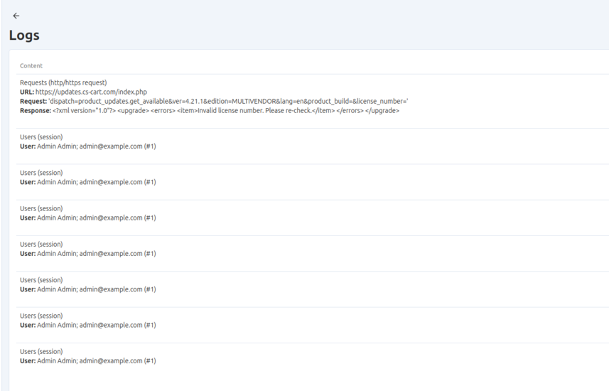CS-Cart event log showing shipping API responses