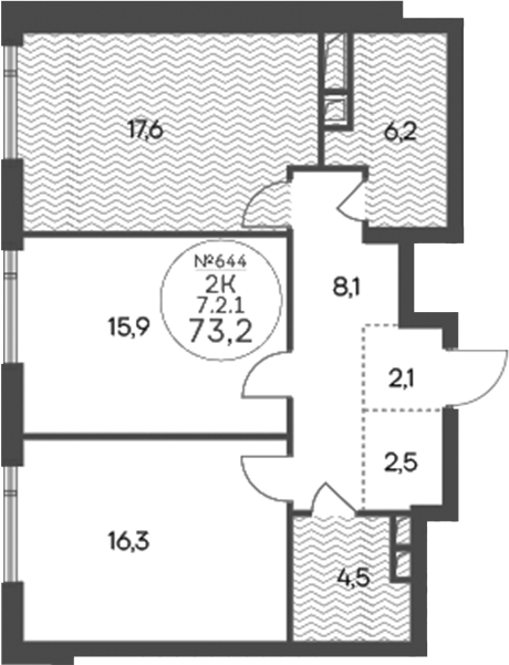 2-комн 77,1 м²