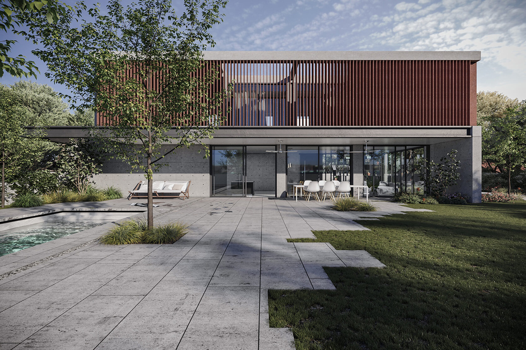 визуализация фасада с бассейном