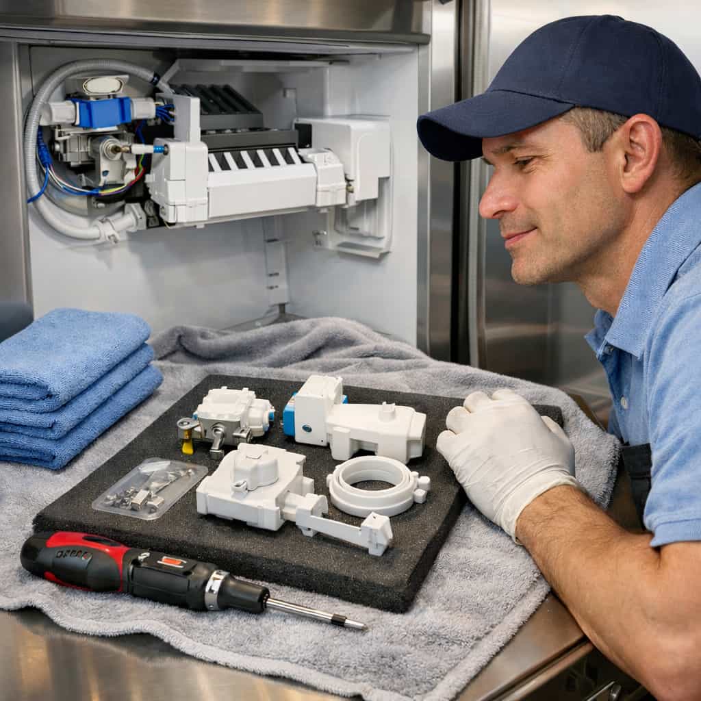 Sub-Zero ice maker mechanism components diagnostic on towel