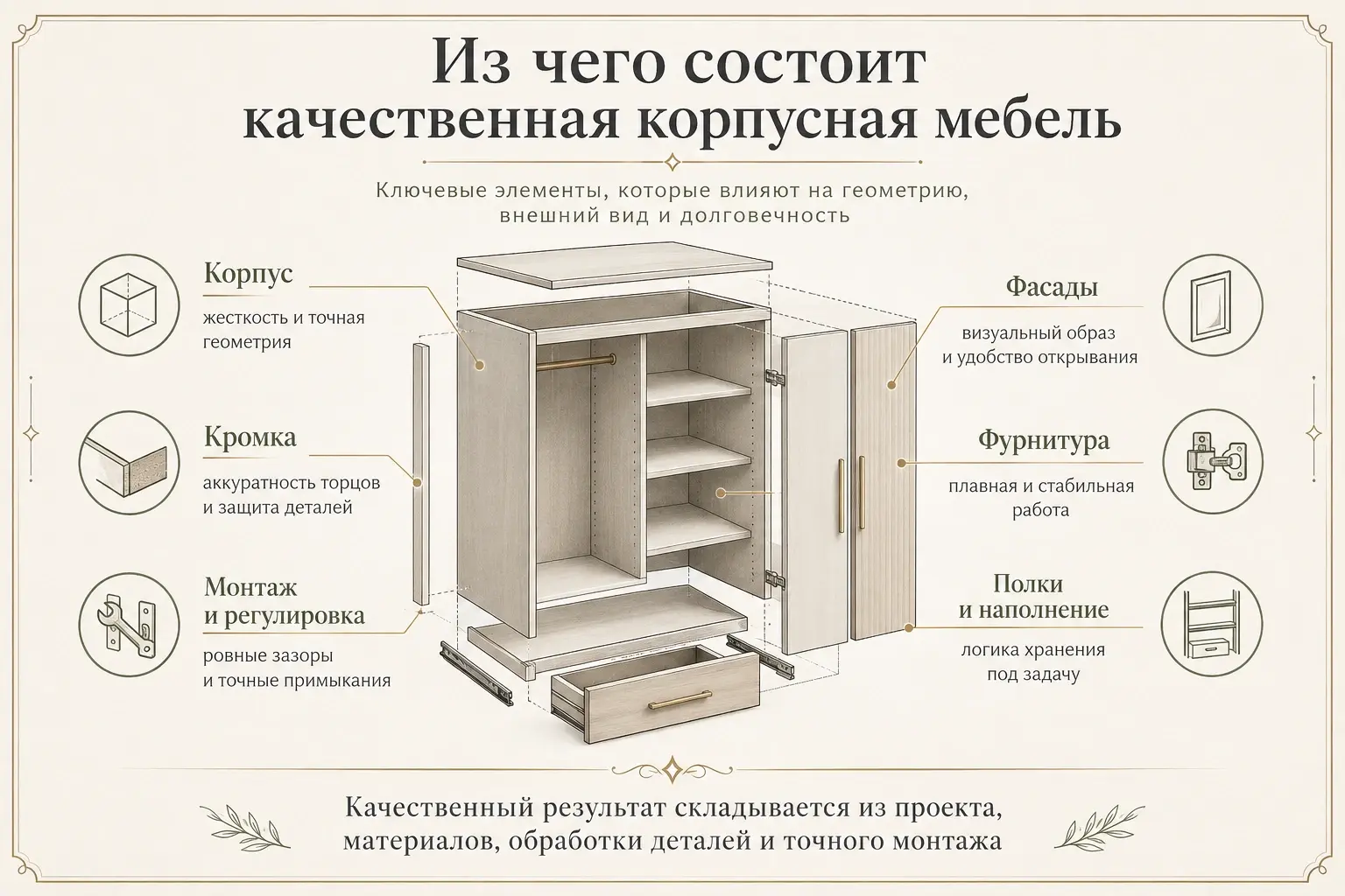 Инфографика: из чего состоит качественная корпусная мебель