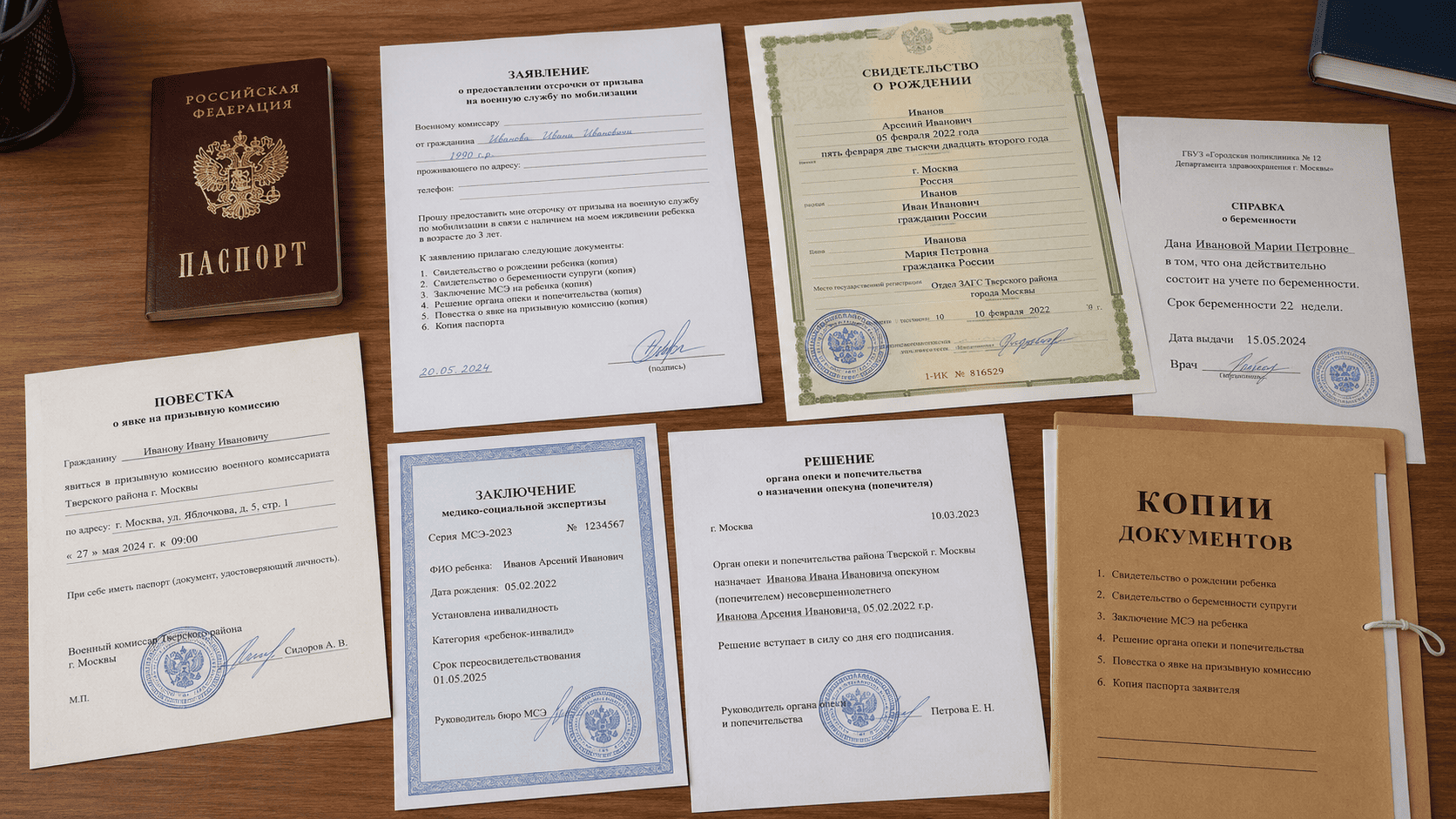 Комплект документов, свидетельства о рождении, справка о беременности, заключение МСЭ