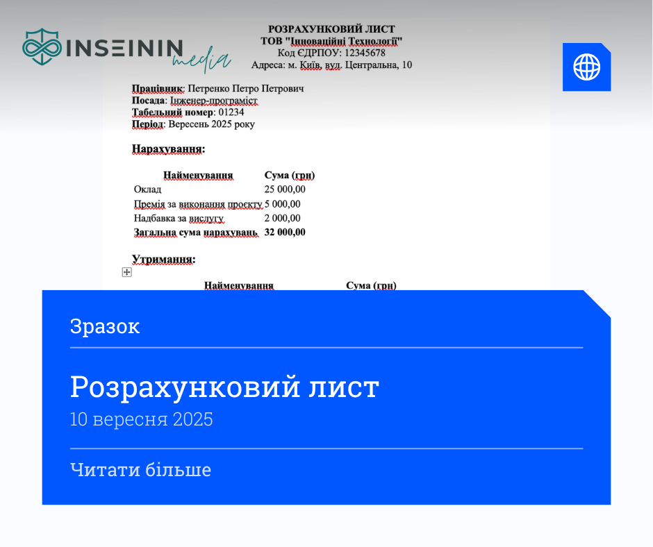 ЗРАЗОК Розрахункового листа