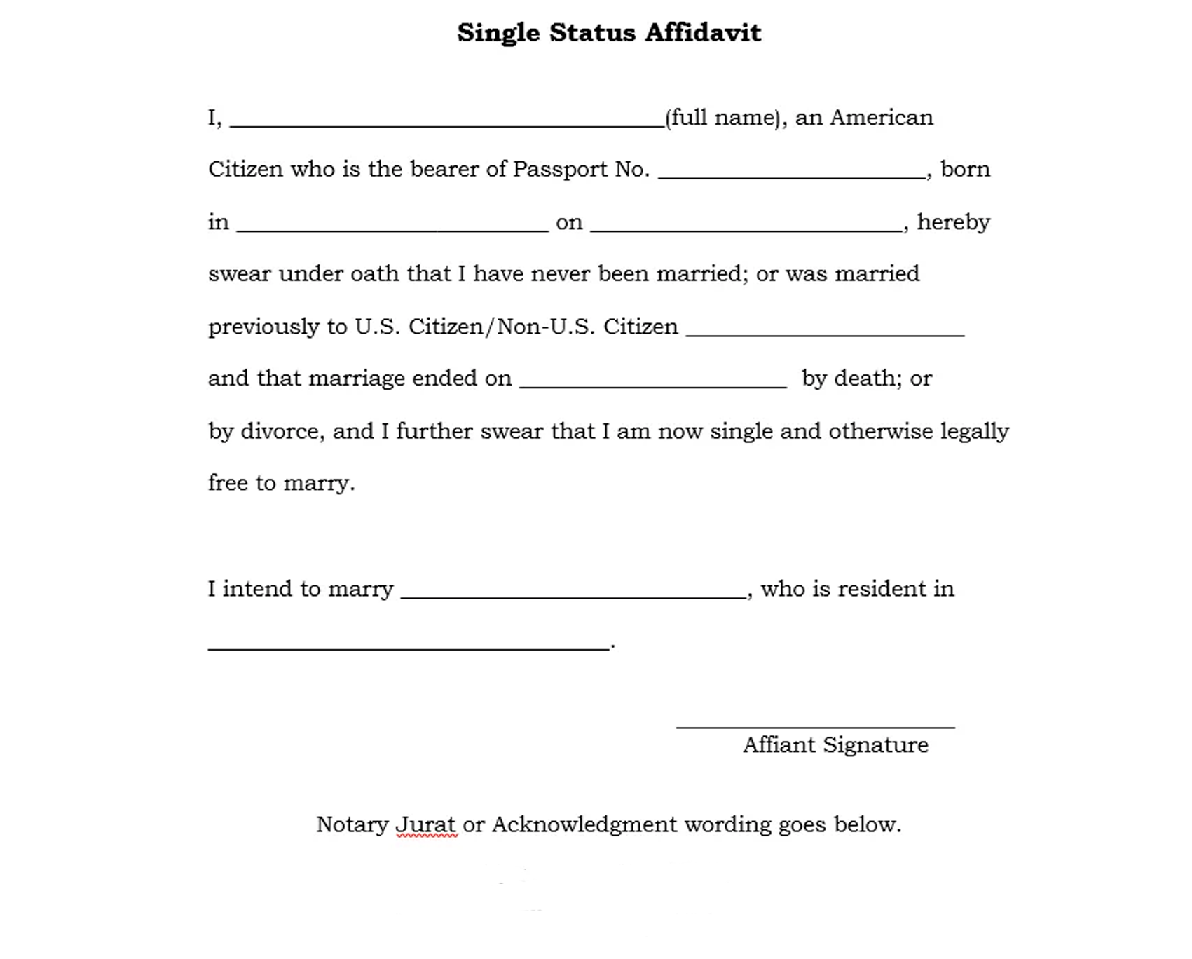 Single Status Affidavit Apostille Service