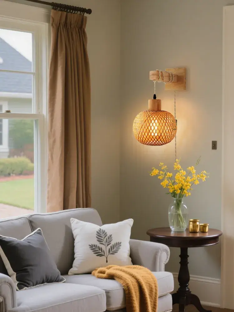 настенный деревянный светильник в интерьере