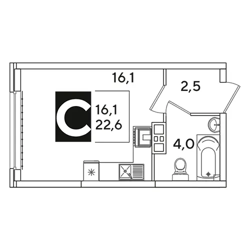 Планировка ЖК Новые Сезоны 2 — Студии: вариант 2