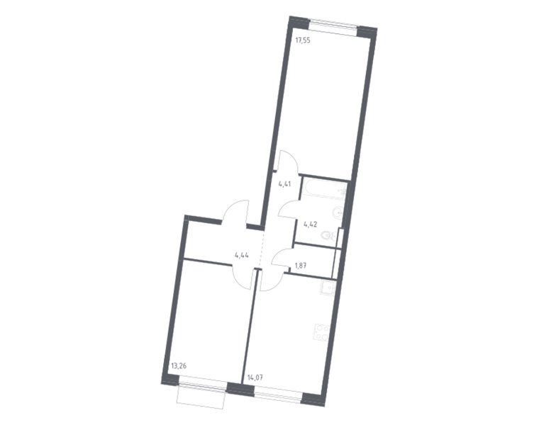 Планировка 2-комнатной квартиры 60,02 м² в ЖК «Квартал Западный»: корпус 10, секция 1, 11-й этаж