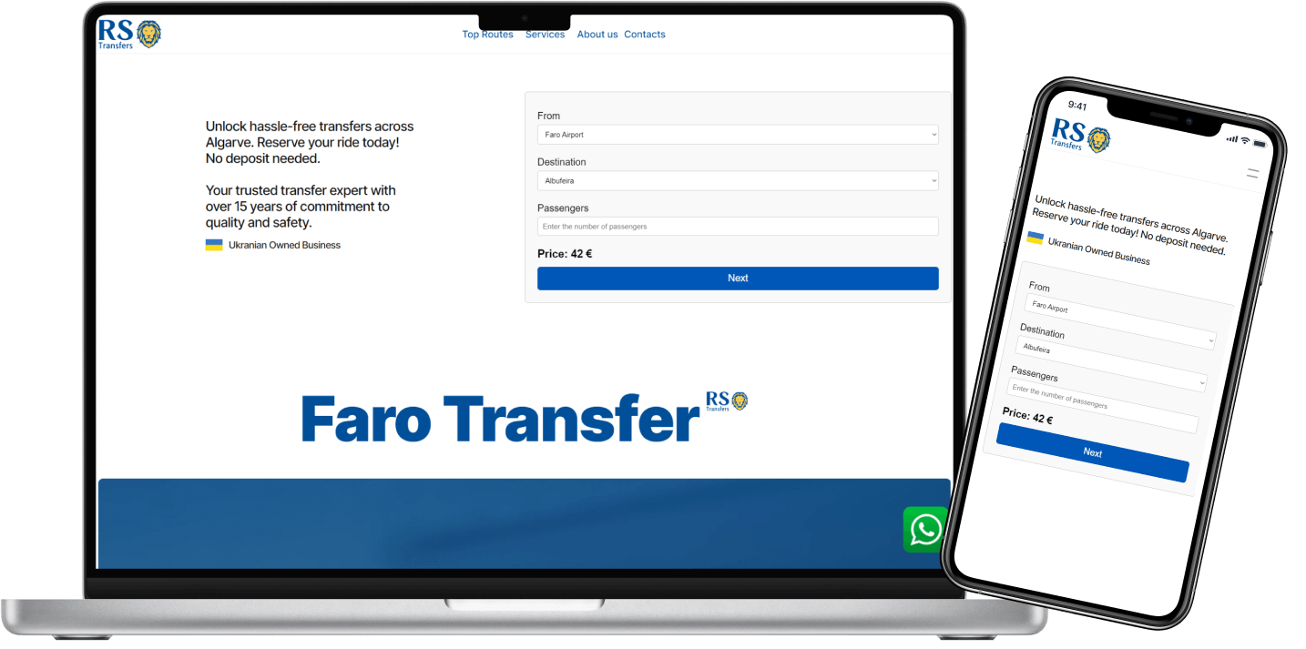 RS Transfers: Site para uma empresa de transfers em Faro