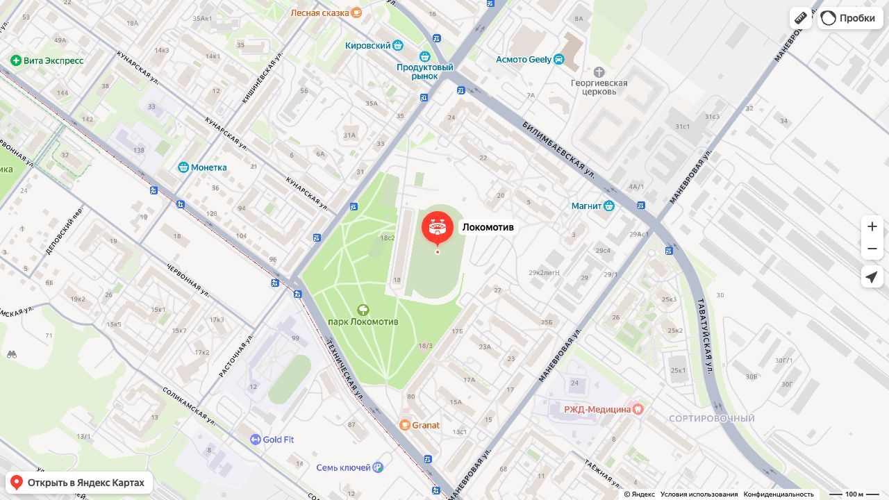 Карта парка Локомотив и соседних улиц