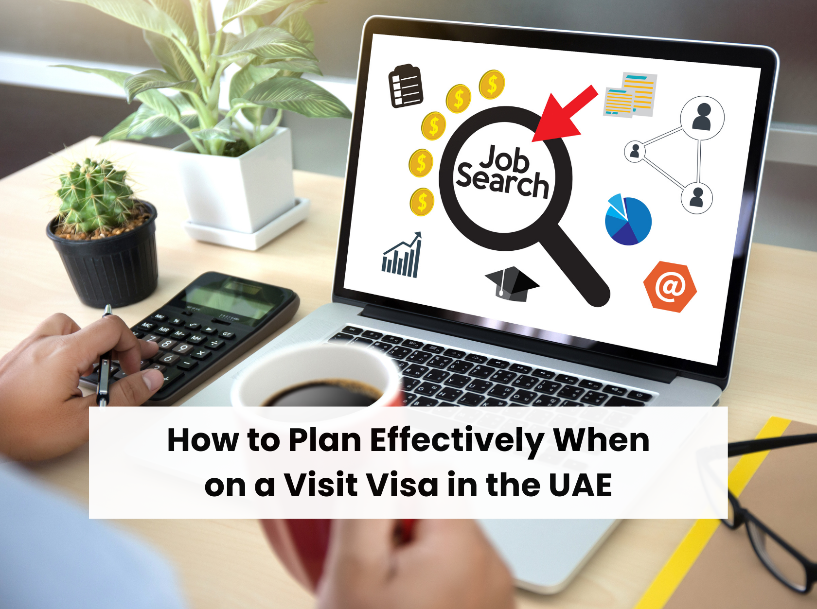 Hands-on laptop showing job search checklist for job seekers in UAE on visit visa.