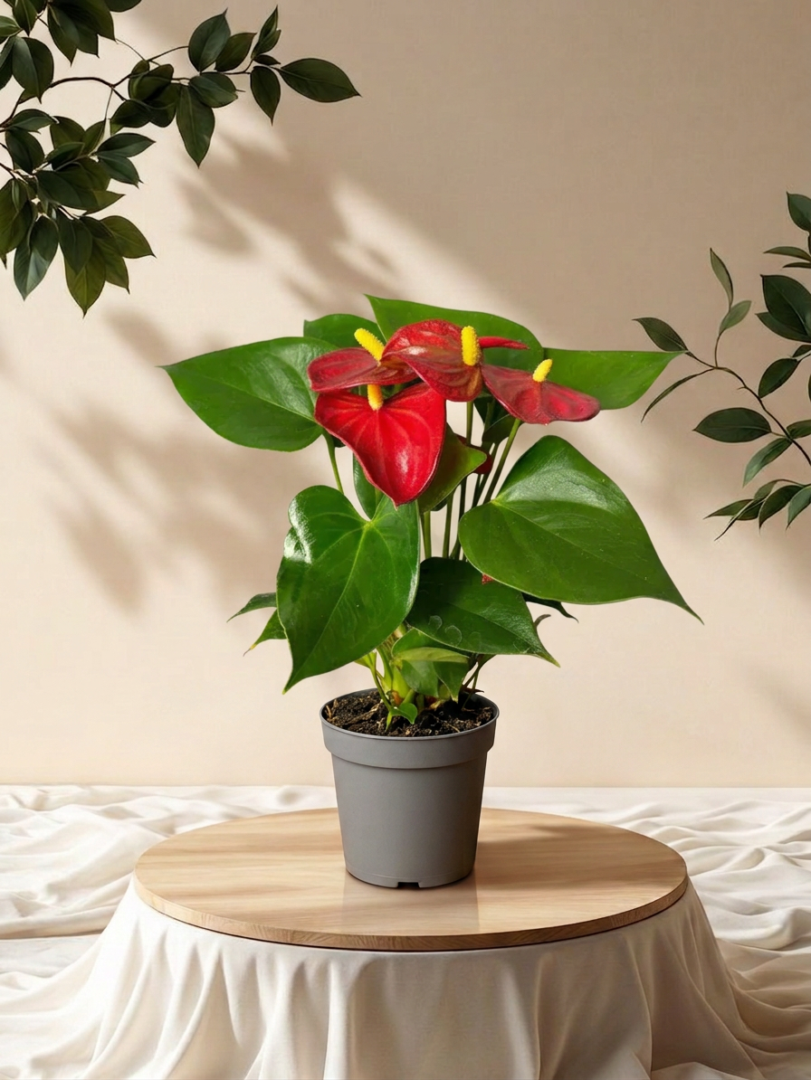 Potted plant on wooden shelf