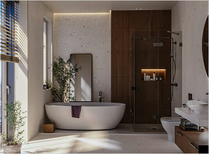 Modernes Badezimmer mit freistehender Badewanne