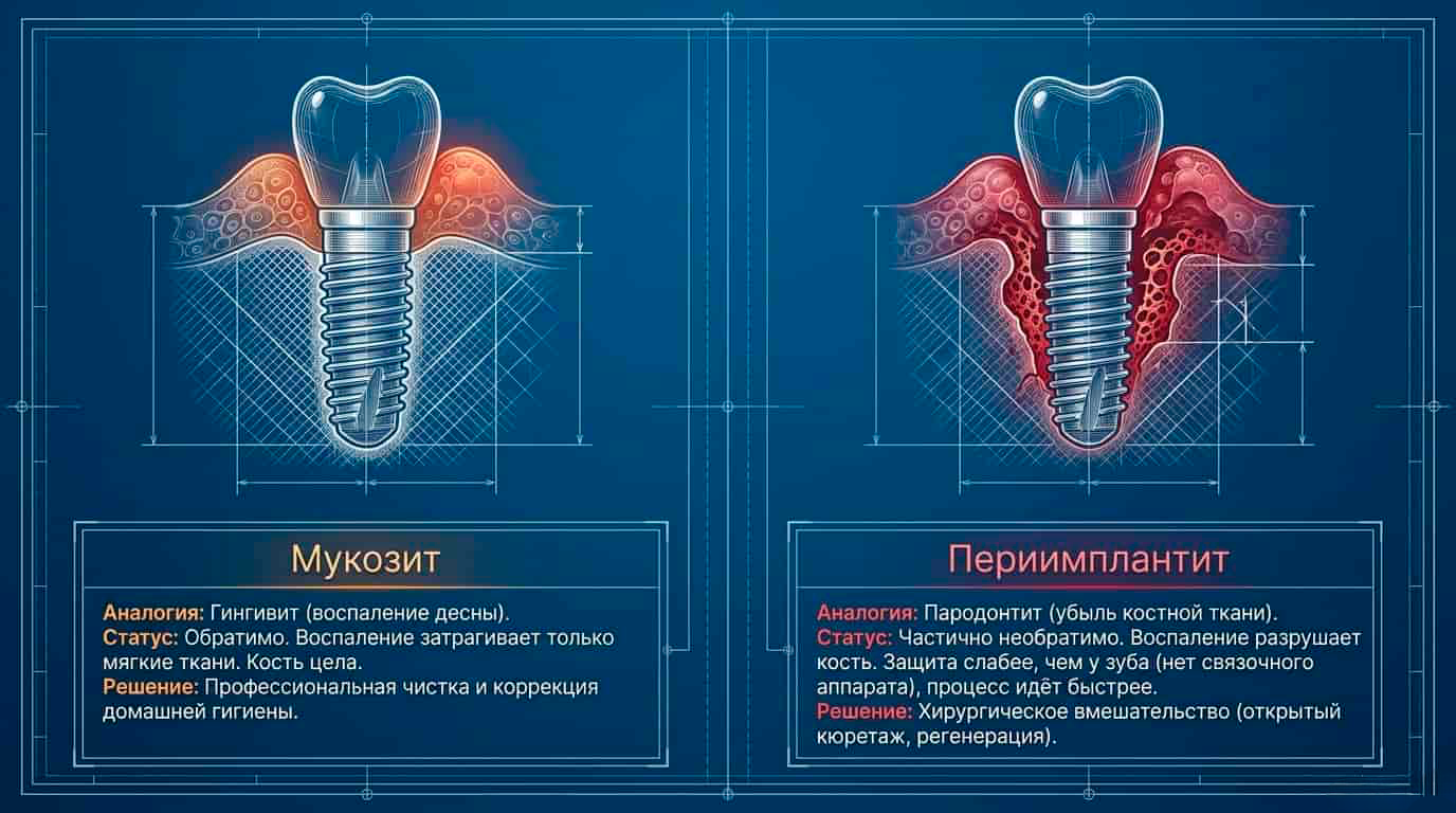 Мукозит и периимплантит - в чём разница