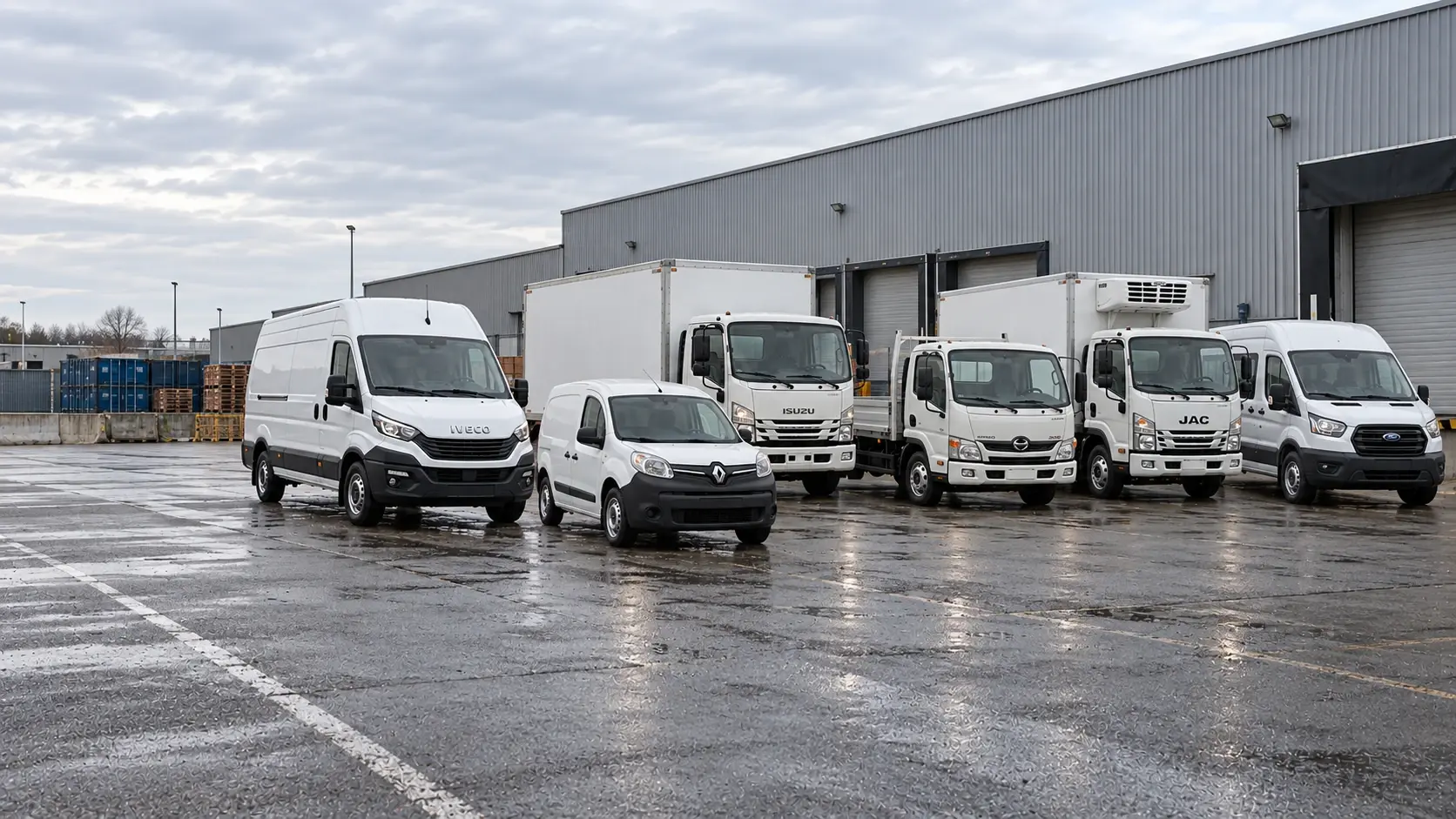 Isuzu, Hino, JAC, IVECO, Ford и компактный Renault Kangoo на площадке логистического комплекса