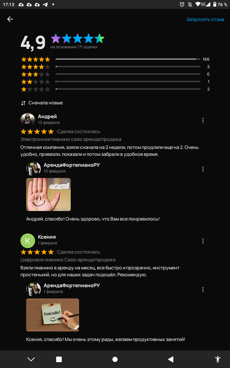 Отзыв об аренде пианино от Анны, Самара