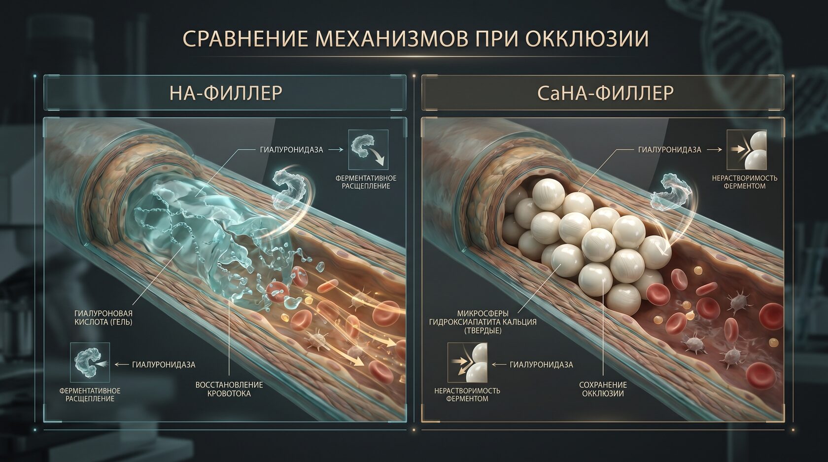Инфографика сравнения алгоритмов для HA-филлеров и Radiesse