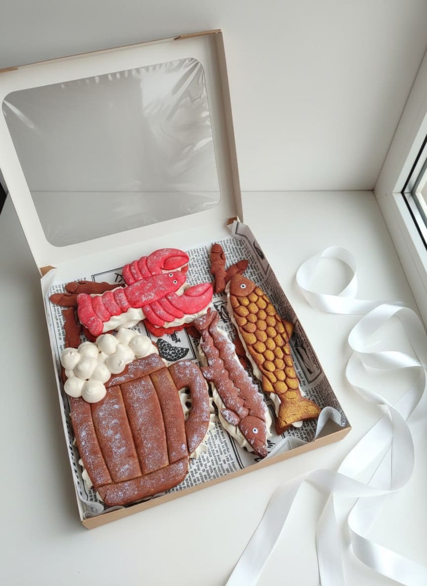 Набор к 23,кружка, рак, осётр, форель, печенье и зефир 1