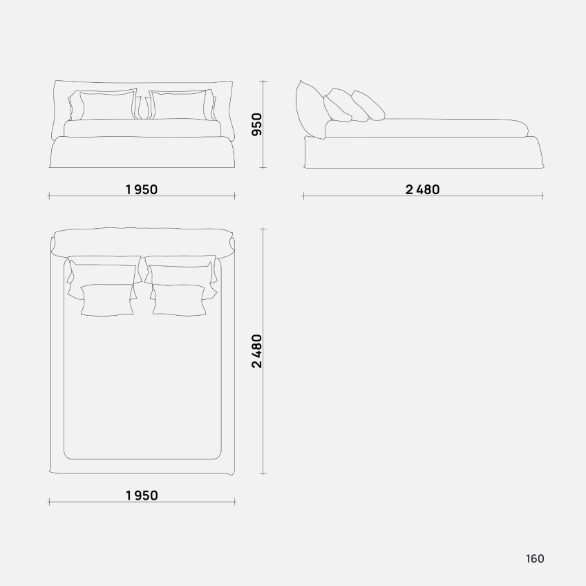 Современная двуспальная кровать Warm от бренда Simple Form с мягким изголовьем и изножьем, выполненная в минималистичном стиле.