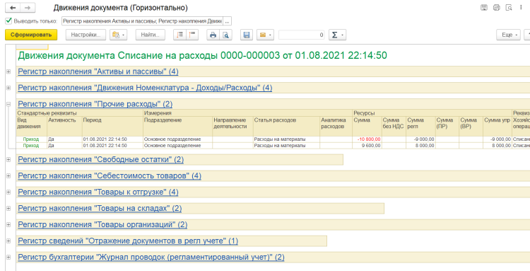  1С Комплексная автоматизация 2: Прочие расходы при исправлении документа Списание на расходы
