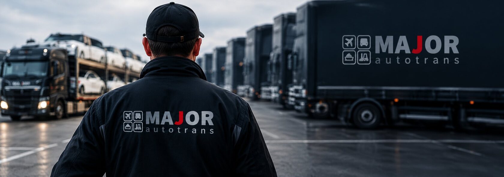 Сотрудник MAJOR Auto Trans на площадке с автовозами