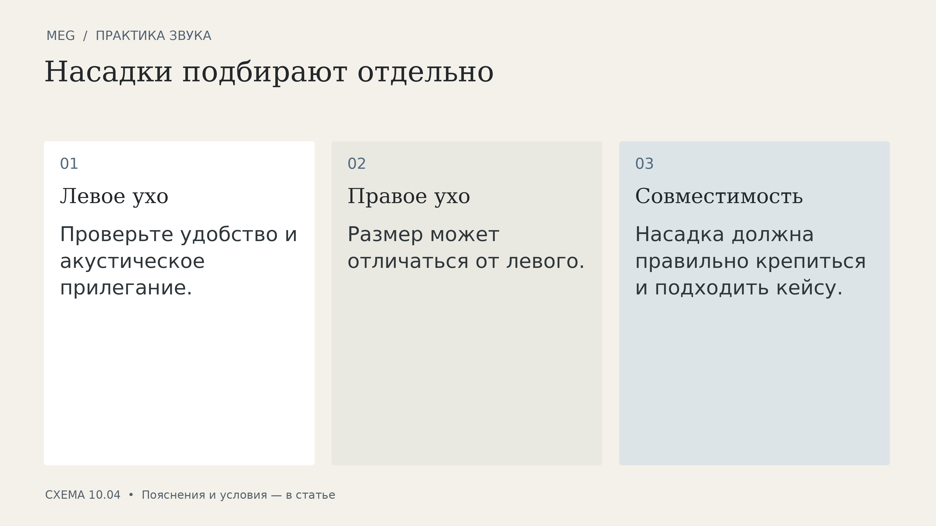 Насадки подбирают отдельно: левое ухо, правое ухо, совместимость