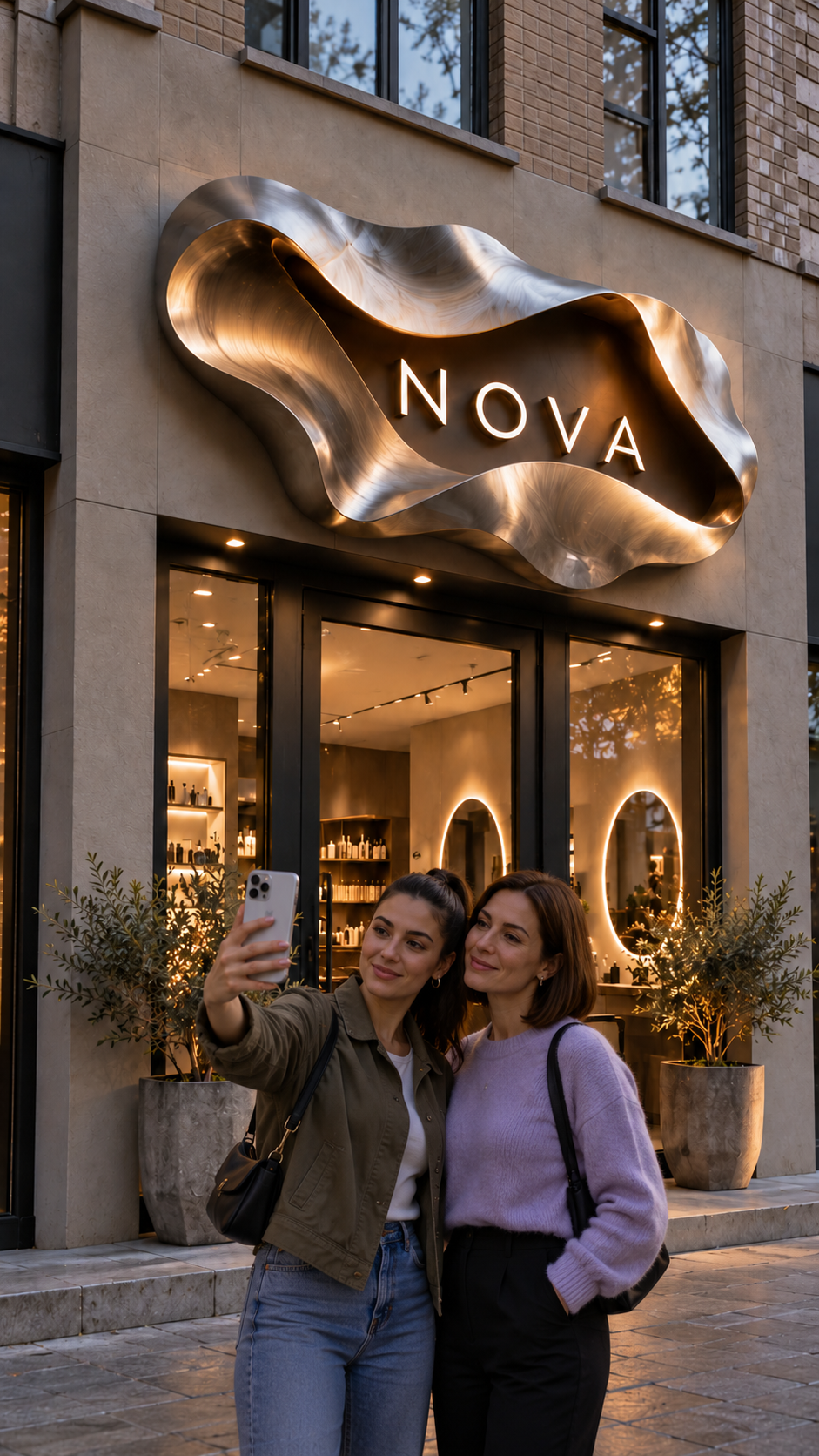 NOVA — скульптурная вывеска, фото на фоне вывески