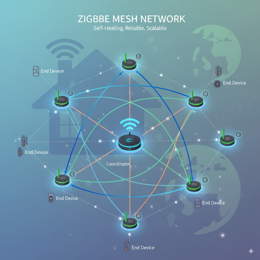 Схема mesh-сети Zigbee с шлюзом