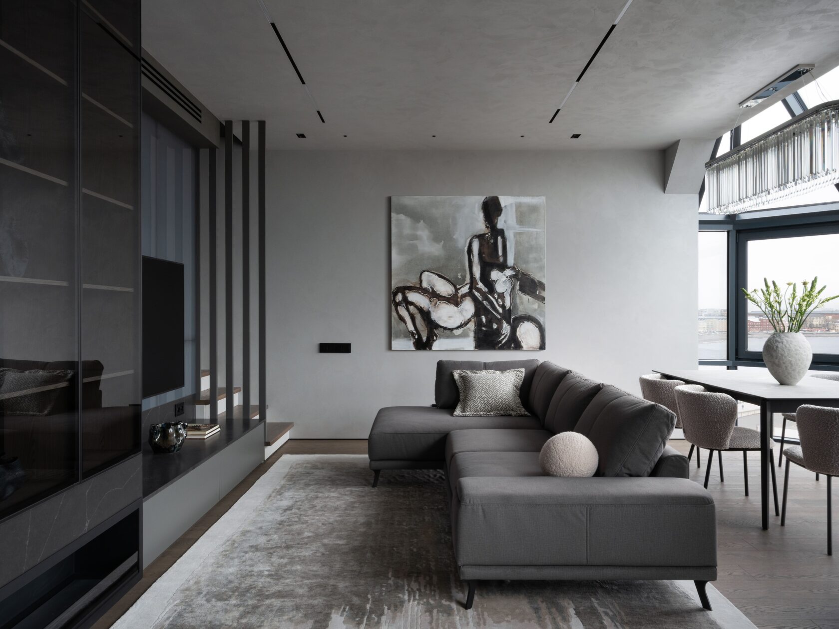 интерьер кухня гостиная в стиле минимализм