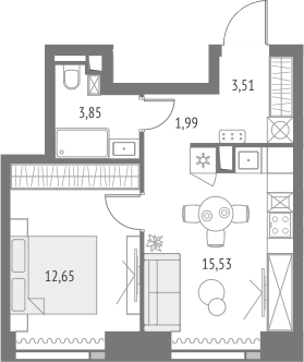2-комнатная 37,5 м²
